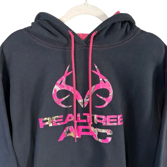 Realtree Unisex Black Hoodie with Pink Camo Accents Size XL Casual Streetwear - Picture 9 of 13